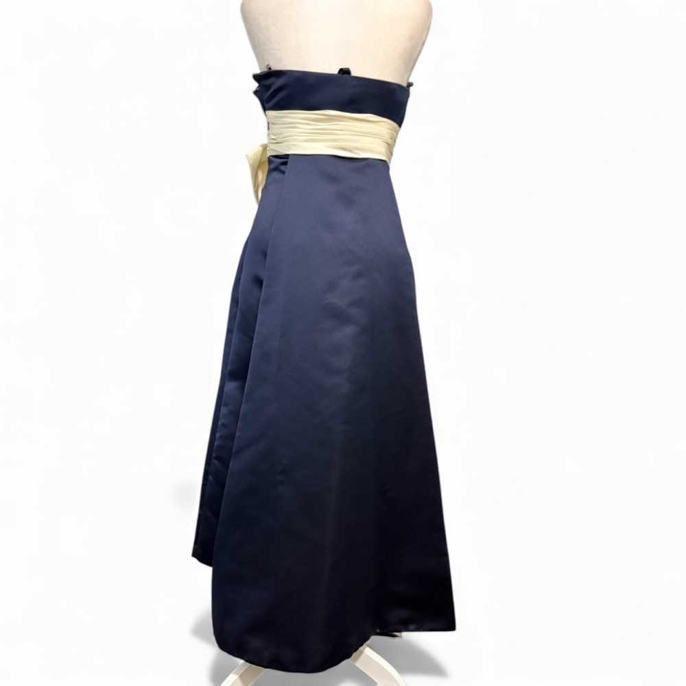 Bill Levkoff Strapless Dress in Deep Blue with Light Cream Bow Sz 10 - Picture 5 of 10